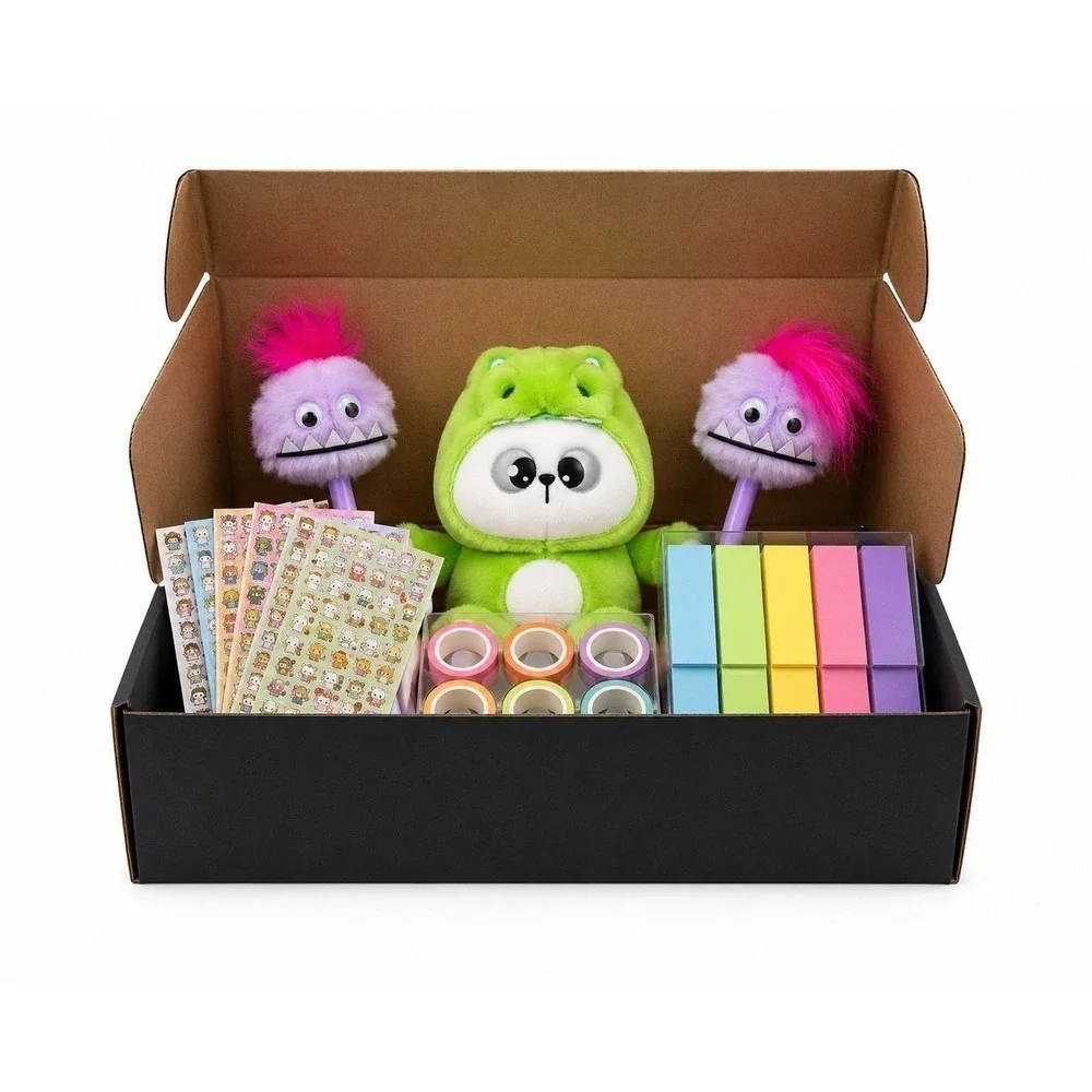 Cute Kawaii Desk Explorer Box Plush Stationery Gift Stickers Washi Pens New